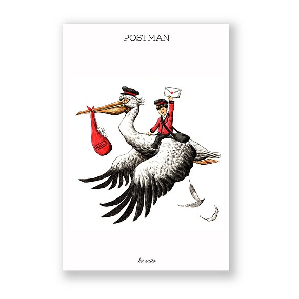 お好みのイラストカード（キャンバス加工）3枚セット【87.POSTMAN】 1枚目の画像