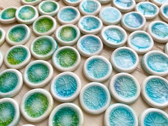 陶器×琉球ガラスのお池耳飾り Blue Pond ・Green Forest/陶器製 ピアス