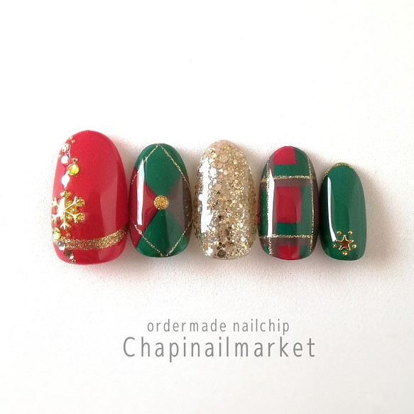 クリスマスチェック アーガイルネイルチップ 063 ネイルチップ ネイルシール Chapinailmarket 通販 Creema クリーマ ハンドメイド 手作り クラフト作品の販売サイト