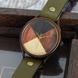 大型錶盤由4種木材WB-077 X尺寸製成手工製作的手錶To木皮革可供選擇 第1張的照片