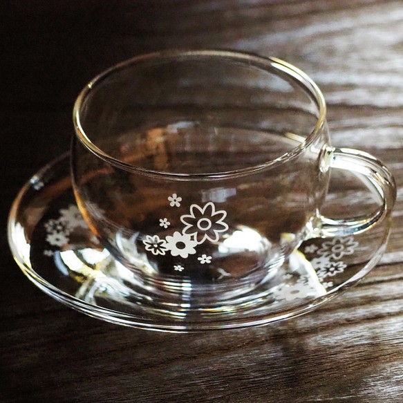 お花 ガラス ティーカップ ソーサー 付き 300ml 1枚目の画像