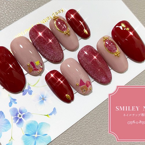 ボルドー マグネット ネイルチップ ピンク 秋ネイル 冬ネイル ネイルチップ ネイルシール Smiley Nail 通販 Creema クリーマ ハンドメイド 手作り クラフト作品の販売サイト