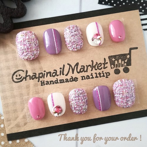 くすみ紫 ピンクツイードネイルチップ 068 ネイルチップ ネイルシール Chapinailmarket 通販 Creema クリーマ ハンドメイド 手作り クラフト作品の販売サイト