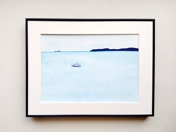 “平靜的海面”的原始插圖*含木製框架 第1張的照片