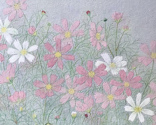 花 絵 植物画 癒し 優しい インテリア 額入り 日本画 『 コスモス 』秋