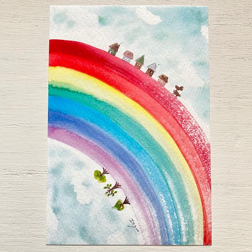 3枚セット 幸せの虹の町 水彩画イラストポストカード カード レター Marron125 通販 Creema クリーマ ハンドメイド 手作り クラフト作品の販売サイト