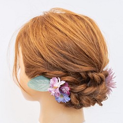 【結婚式・二次会のゲストヘアヘッドドレスA】ドライフラワー風髪飾りピンク パーティーのお呼ばれヘア・ブライズメイドにも 1枚目の画像