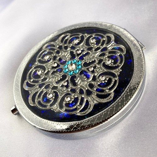 透かしパーツのコンパクトミラーPREMIUM Gothic blue 手鏡 SUGI Craft 