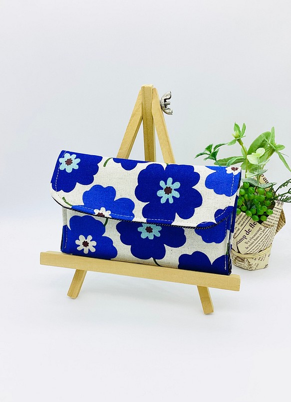 全7カラー※ミニ財布⭐︎北欧風の花柄&デニム（ブルー） 1枚目の画像