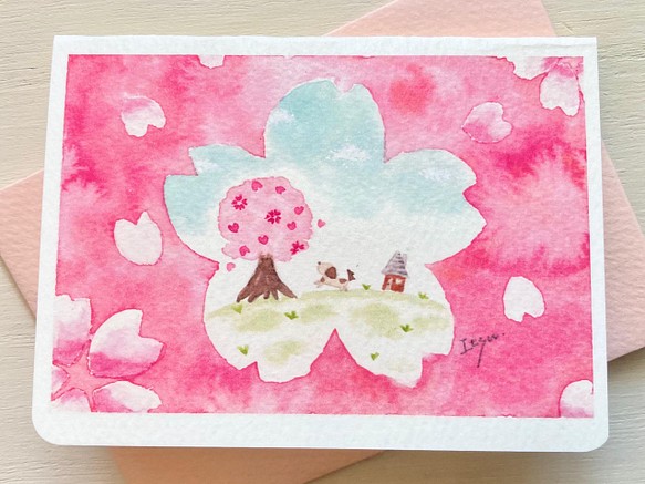 透明水彩画 2枚セット 桜さくら 最大64 オフ イラスト ミニカード 入学祝い 春 入園入学 犬 サクラ 入学式