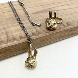 促銷價 ★ 2 件套 ❤️ 兔子項鍊和戒指（黃銅金色） 第1張的照片