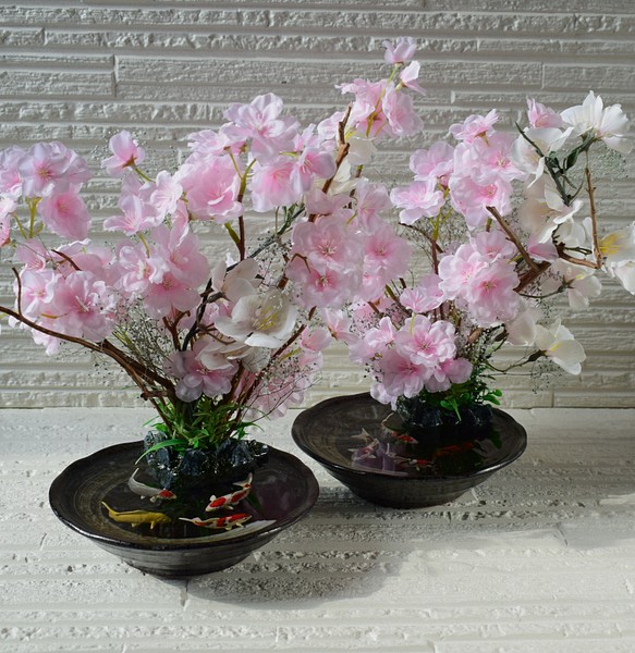 置物 水辺の風景 錦鯉 桜 和雑貨 インテリア雑貨 植物雑貨 受注製作