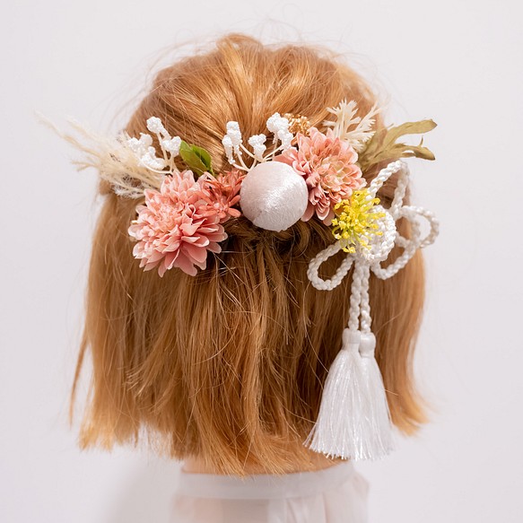 【ショートボブやボブの花嫁様に】和装前撮りや結婚式のドライフラワー風ウェディングヘッドドレスB　髪飾りヘッドパーツ