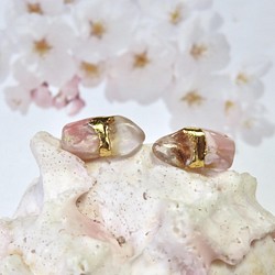 桜の記憶＊Pink opal×Rose quartz＊金継ぎ-pierce／L〜M size【Ⅱ】 1枚目の画像