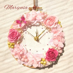 ❋春色花時計❋刺繍枠　春色ピンク　リース型 1枚目の画像