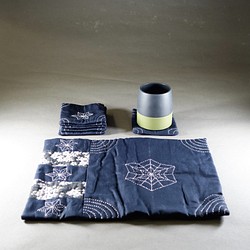 [槑的手作] 日本布 刺子繡 手工布杯墊＆ 茶壺墊_星芒 第1張的照片