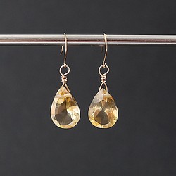 k18金】 シトリン ペアシェイプファセット / フック ピアス ピアス