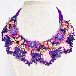 オヤ刺繡ネックレス　神秘的なアメジストの紫が幸運を呼ぶ＊色のメッセージ　オヤネックレス 64 1枚目の画像