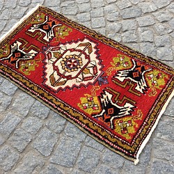 手織りトルコ絨毯 92x51cm ヴィンテージ ラグ 1枚目の画像