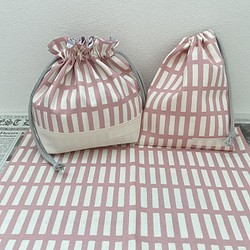 お弁当袋 & コップ袋 & ランチョンマット ☆ 北欧風 格子柄 ピンク 1枚目の画像