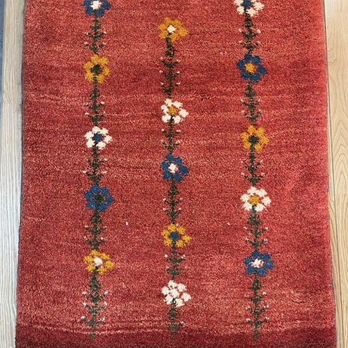 ペルシャ絨毯 ギャッベ 玄関マット 88x58 茜色 花 カーペット・絨毯 