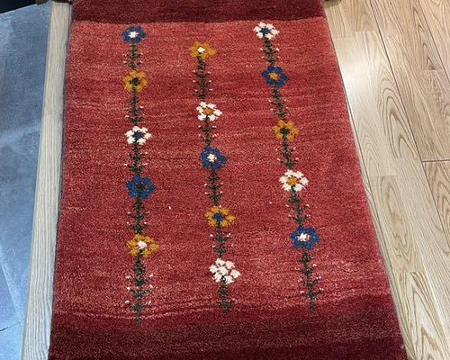 ペルシャ絨毯 ギャッベ 玄関マット 93x63 茜色 花 カーペット・絨毯 