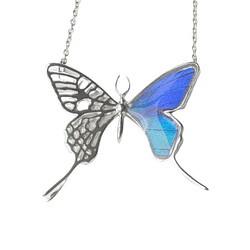 本物の蝶の羽　透かしデザインアゲハ蝶ネックレス　タミラスムラサキシジミ　[zps027r-thamy] 1枚目の画像
