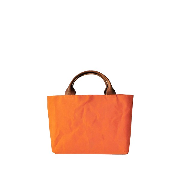 小ぶりな帆布トート(T6#オレンジ)｜パラフィン帆布に本革の持ち手 1枚目の画像