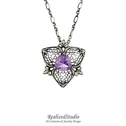 薰衣草紫水晶 鏤空蕾絲窗花925純銀墜飾 - 三瓣百合系列 第10張的照片