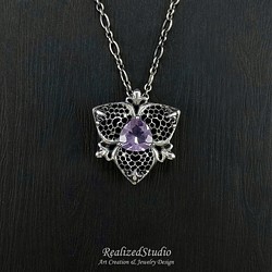 薰衣草紫水晶 鏤空蕾絲窗花925純銀墜飾 - 三瓣百合系列 第2張的照片