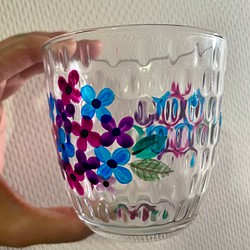 グラス　タンブラー　紫陽花　ハンドペイント　ガラス　名入れ 1枚目の画像