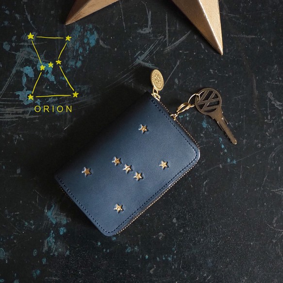キーウォレット [ ミニ財布 + キーケース ]（ORION ナイトブルー）牛革 コンパクト 星 1枚目の画像