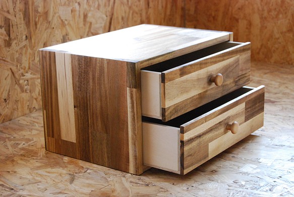 在庫有.当日発送《アカシア》２段の木製レターケース・(丸取手)木製家具・収納棚・デスクワーク・新生活 1枚目の画像