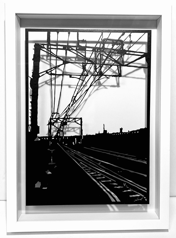 鏤空“鐵路”明信片 ~ A4 尺寸 / 單色 / 風景 第1張的照片