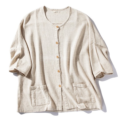 OSOCU> Chita-momen band collar shirt ”Seigaiha”” 知多木綿青海波