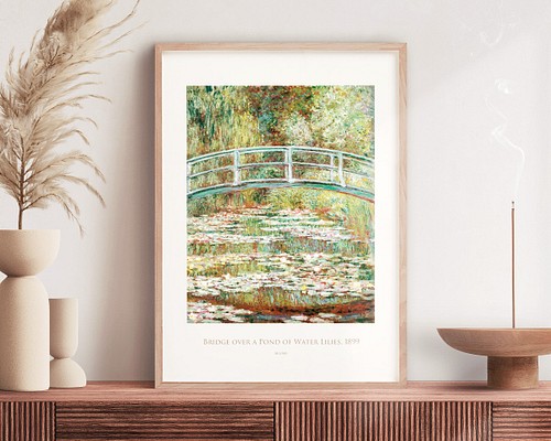 睡蓮の池に架かる橋 アートポスター 植物 自然 花 名画 絵画 風景画