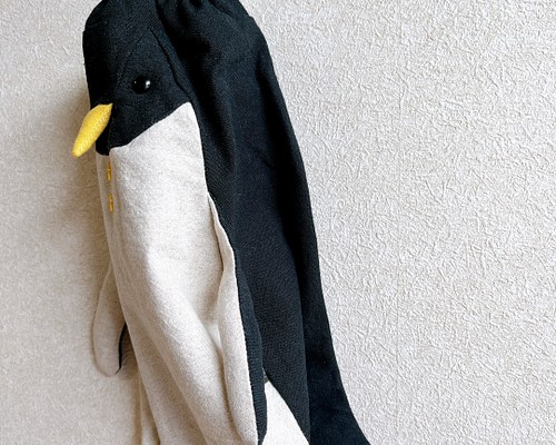 ペンギン＋巾着＝ペンギン着 Мサイズ□ペンギンポーチ マグボトルの 