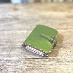 二つ折りミニ財布　イタリアンレザー  エルバマット  　グリーン 1枚目の画像