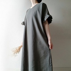 〈全９色〉Creema限定　 Hirahirasode one piece harf linen canvas璃寛茶 1枚目の画像