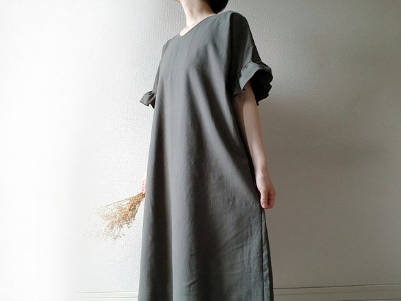 〈全９色〉Creema限定　 Hirahirasode one piece harf linen canvas璃寛茶 1枚目の画像