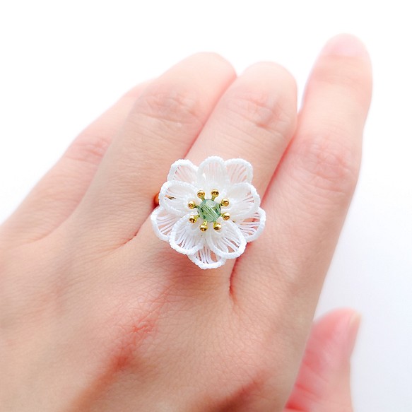 タティングレースの二重のお花の指輪 ホワイト #500 WH 1枚目の画像