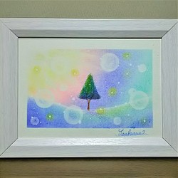 パステルアート　光の丘と希望の木　パステル画原画 1枚目の画像