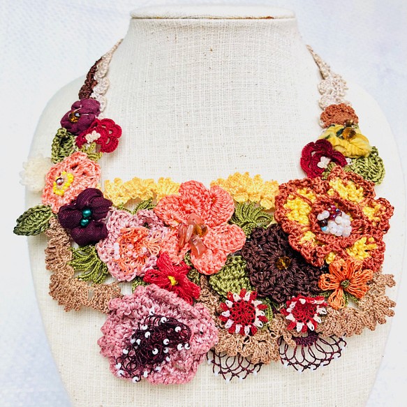 ハンドメイド ネックレス オヤネックレス オヤ刺繍 花柄