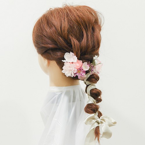 卒業式袴髪飾り・リボンアレンジL】桜（サクラ）かすみ草のヘッド 