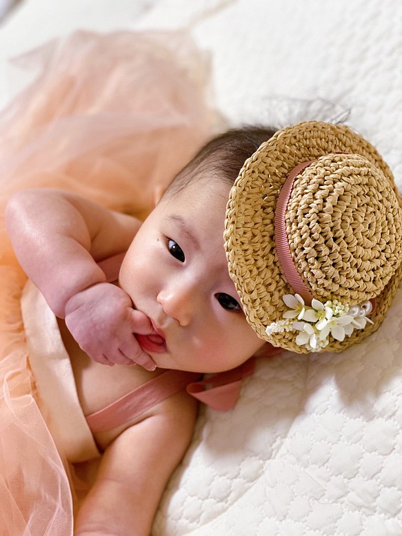 moco✿オーダー麦わら帽子 ベビーヘアクリップ 赤ちゃん ベビー ヘアピン オーダーメイド