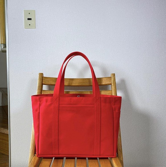“口袋托特”通勤尺寸“紅色”/帆布托特包/倉敷帆布 8 號 [Made-to-order] 第1張的照片