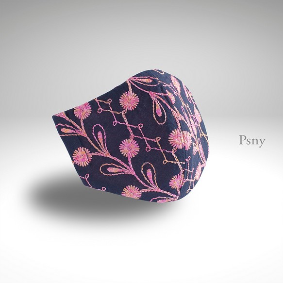 PSNY 桃色タンポポ・クレピス・刺繍のマスク 不織布フィルター入り ピンクの花 上品　可愛い ますく マスク FR18 1枚目の画像
