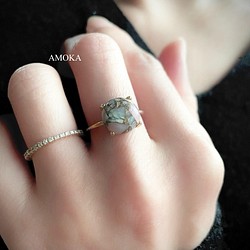 【十月生日石】silver925 18KGP 銅粉紅蛋白石戒指天然石戒指戒指尺寸調整 第1張的照片