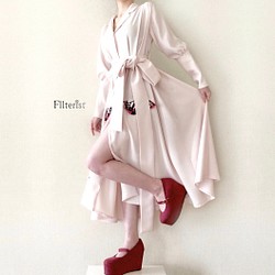 蝶々フラップポケットの2Wayワンピース-Pink×春色アカボシゴマダラ- 1枚目の画像