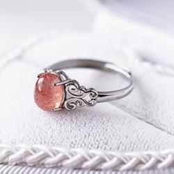 ストロベリークォーツ指輪、リング:苺水晶(希少石):蝶の透かし装飾:ピンク色:大人可愛い、丸い:画像現物